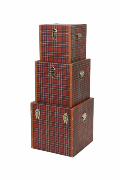 Athome Pavloudakis - Χριστουγεννιάτικο διακοσμητικό βαλίτσα καρώ 41x41x41 cm Σετ 3 τμχ