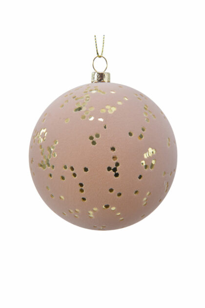 Athome Pavloudakis - Χριστουγεννιάτικη συνθετική ροζ βελουτέ μπάλα με χρυσές λεπτομέρειες 8 cm
