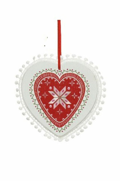 Athome Pavloudakis - Χριστουγεννιάτικο λευκό ξύλινο στολίδι καρδιά Σετ 2 τμχ 12 cm