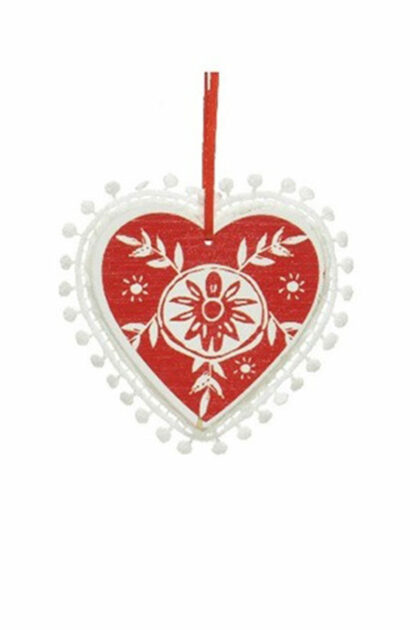 Athome Pavloudakis - Χριστουγεννιάτικο κόκκινο ξύλινο στολίδι καρδιά Σετ 2 τμχ με καρδιά 12 cm