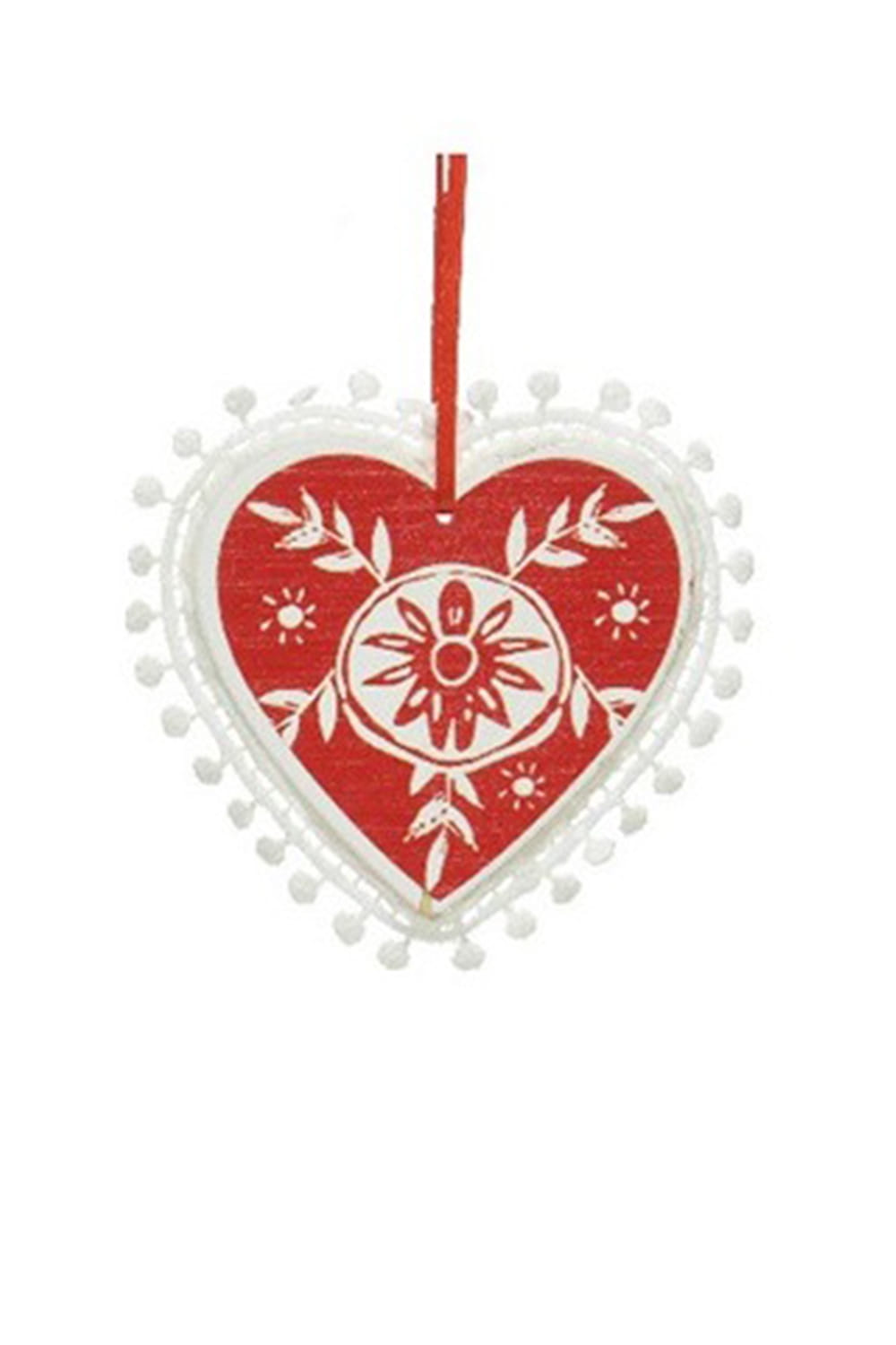 Athome Pavloudakis - Χριστουγεννιάτικο λευκό-κόκκινο ξύλινο στολίδι καρδιά Σετ των 2 τμχ (12 cm)