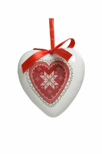 Athome Pavloudakis - Χριστουγεννιάτικο λευκό αφρού στολίδι καρδιά με καρδιά 8x8x8 cm