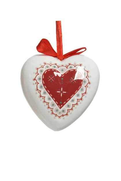 Athome Pavloudakis - Χριστουγεννιάτικο λευκό αφρού στολίδι καρδιά με καρδιά  8 cm
