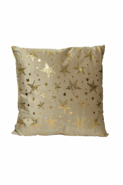 Athome Pavloudakis - Συνθετικό βελούδινο μπεζ μαξιλάρι με χρυσά αστέρια 43x43 cm