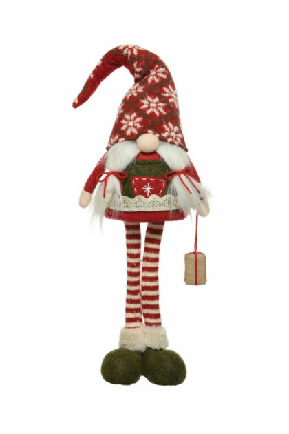 Athome Pavloudakis - Χριστουγεννιάτικος συνθετικός νάνος-gnome κορίτσι  με κόκκινο καπέλο και δώρο 18x12x74 cm
