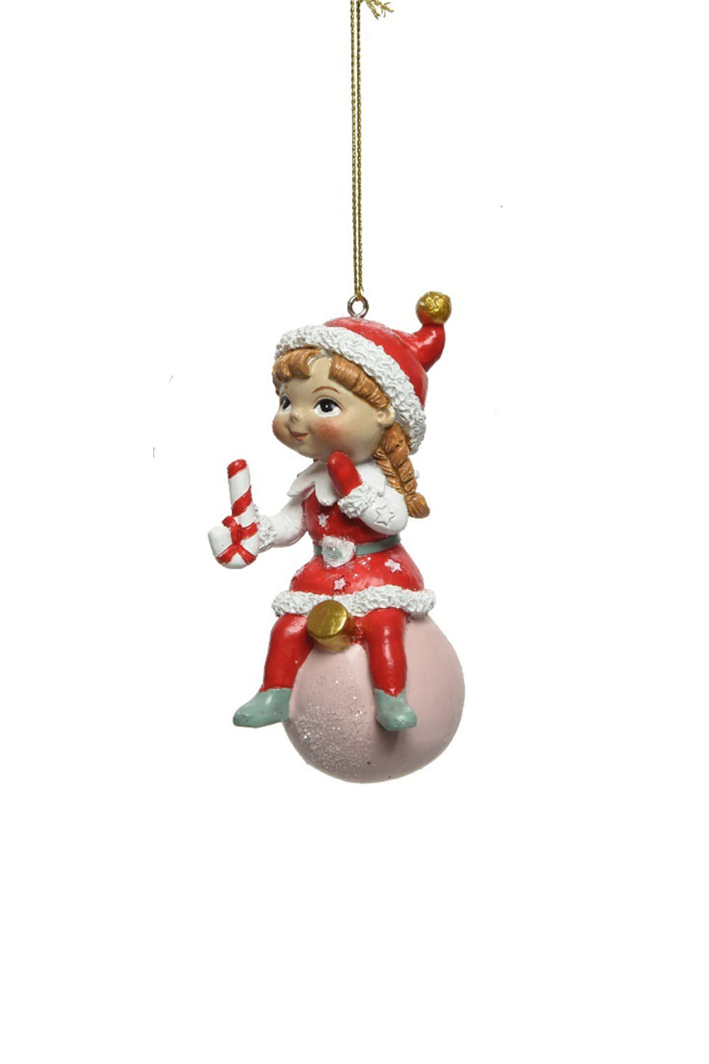 Athome Pavloudakis - Χριστουγεννιάτικο κόκκινο polyresin στολίδι κορίτσι ξωτικό με μπάλα (10