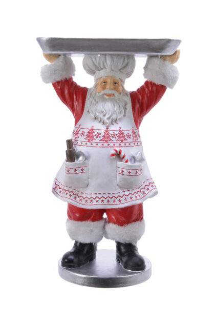 Athome Pavloudakis - Διακοσμητική φιγούρα - Άγιος Βασίλης σε ρόλο ζαχαροπλάστη με πιατέλα 22x30x50 cm