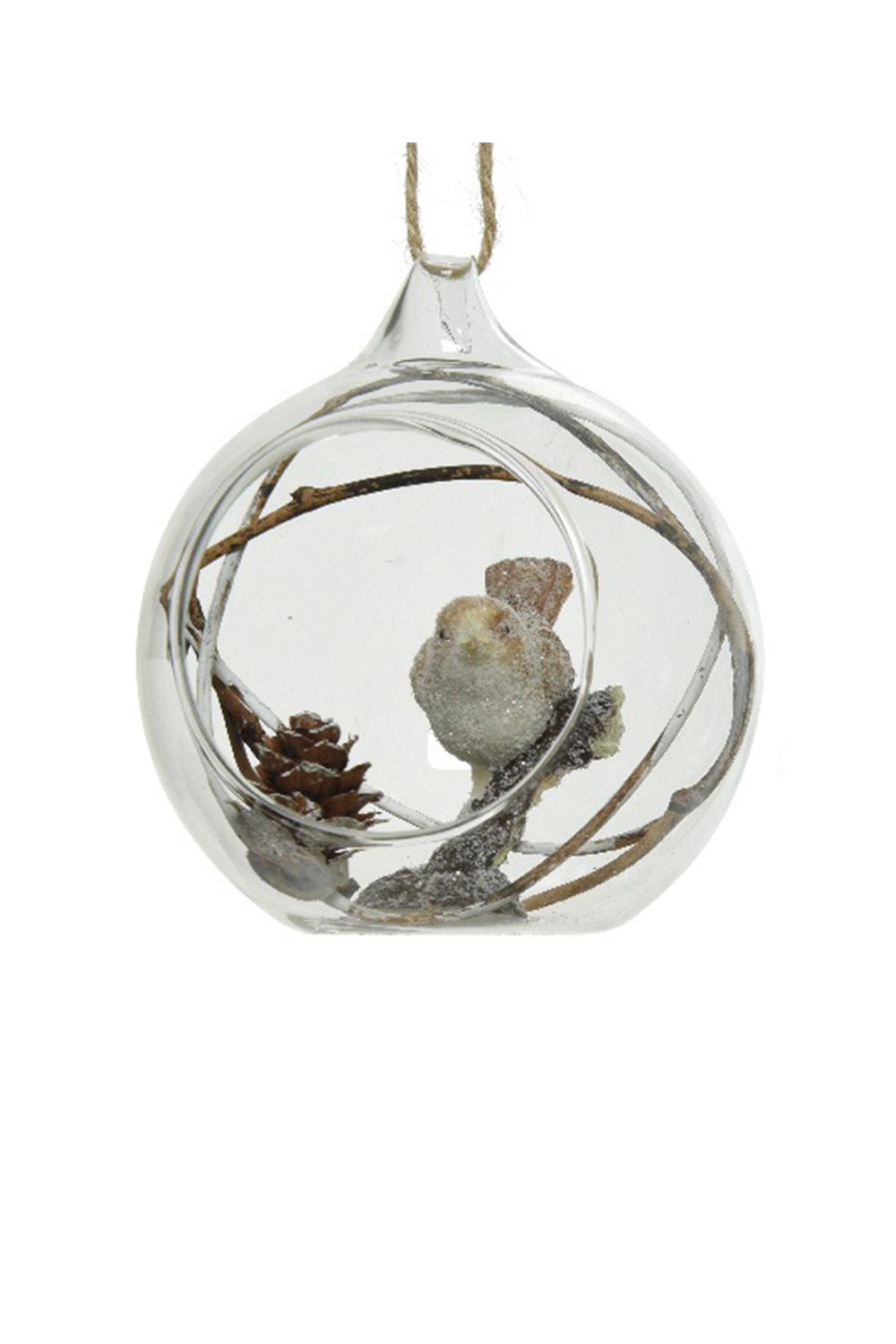 Athome Pavloudakis - Χριστουγεννιάτικη διάφανη γυάλινη διακοσμητική μπάλα με πουλί (8x8