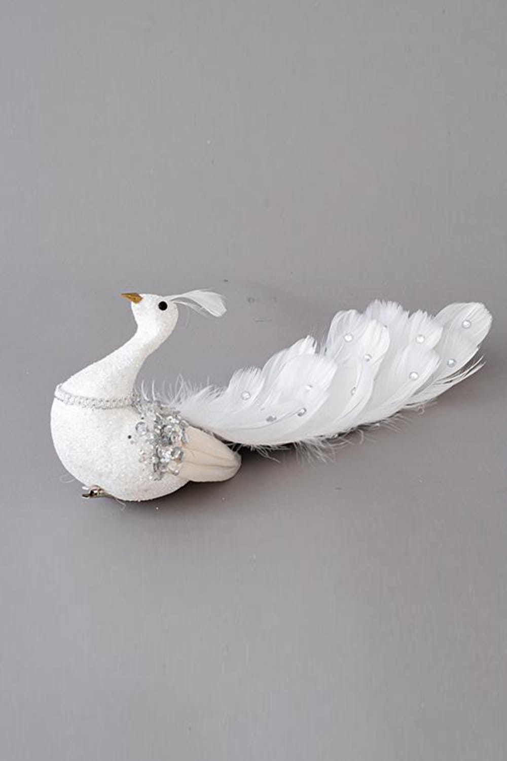 Athome Pavloudakis - Χριστουγεννιάτικο διακοσμητικό λευκό παγώνι με φτερά (35 cm)