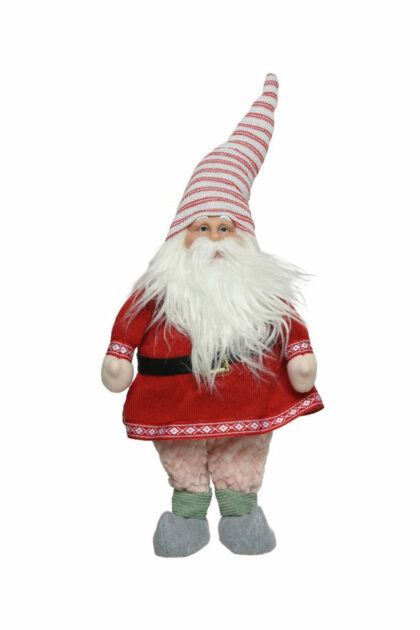 Athome Pavloudakis - Χριστουγεννιάτικος συνθετικός νάνος-gnome με ριγέ καπέλο και κόκκινη στολή  25x14x60 cm