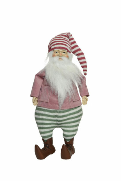 Athome Pavloudakis - Χριστουγεννιάτικος συνθετικός νάνος-gnome με ροζ στολή και ριγέ καπέλο 15x19x81 cm