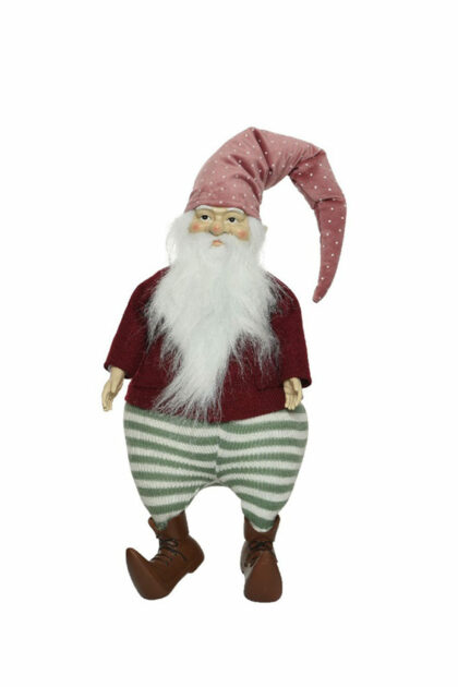 Athome Pavloudakis - Χριστουγεννιάτικος συνθετικός νάνος-gnome με μπορντώ στολή και ροζ καπέλο 15x19x81 cm