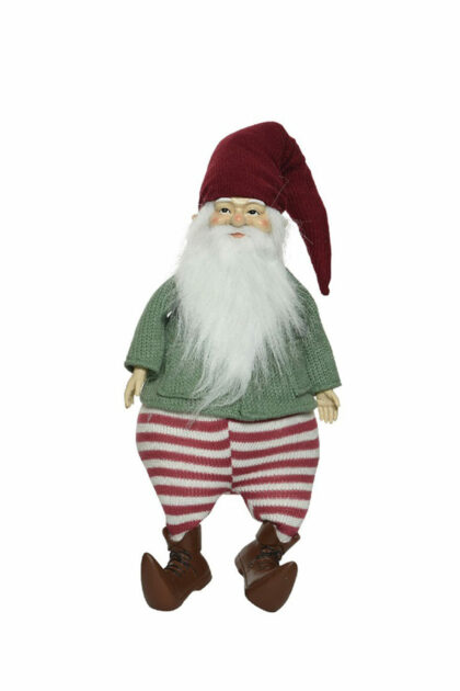 Athome Pavloudakis - Χριστουγεννιάτικος συνθετικός νάνος-gnome με πράσινη στολή και  μπορντώ καπέλο 15x19x81 cm