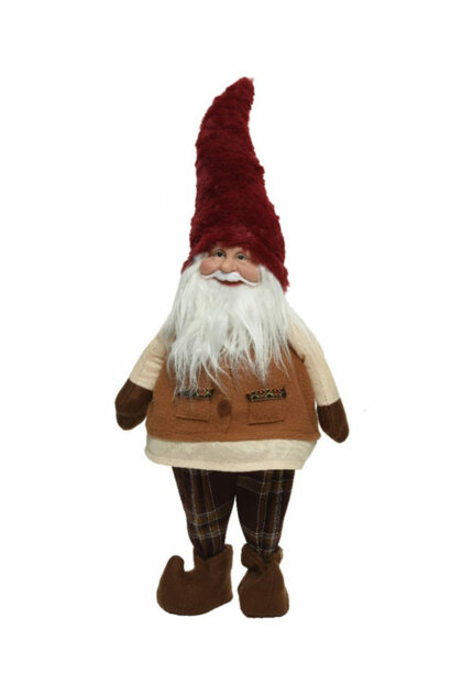 Athome Pavloudakis - Χριστουγεννιάτικος συνθετικός νάνος-gnome με καφέ στολή και μπορντώ καπέλο 24x13x60 cm