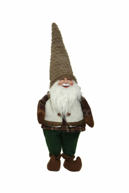 Athome Pavloudakis - Χριστουγεννιάτικος συνθετικός νάνος-gnome με καρώ καφέ στολή και χακί καπέλο 24x13x60 cm