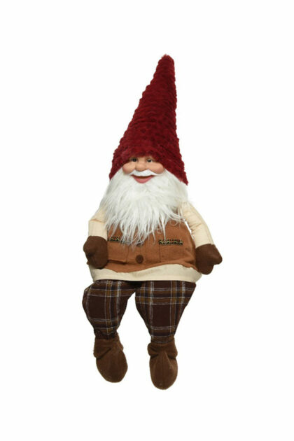 Athome Pavloudakis - Χριστουγεννιάτικος συνθετικός νάνος-gnome με καφέ στολή και μπορντώ καπέλο 34x15x75 cm
