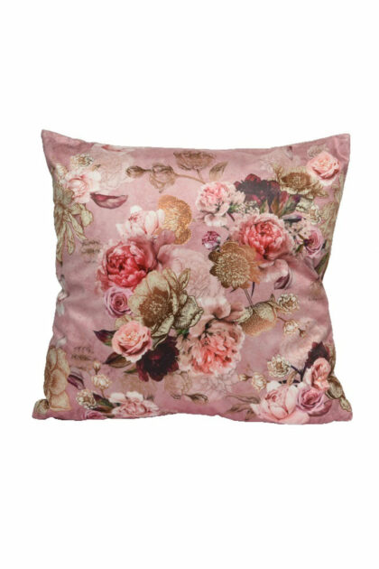 Athome Pavloudakis - Συνθετικό διακοσμητικό ροζ μαξιλάρι με λουλούδια 45x45 cm