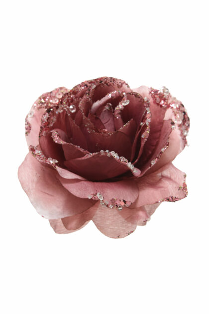 Athome Pavloudakis - Χριστουγεννιάτικο ροζ βελούδο συνθετικό λουλούδι τριαντάφυλλο 14x8