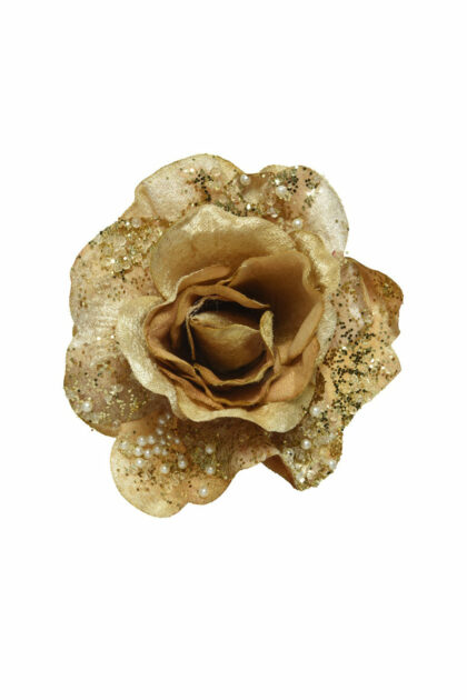 Athome Pavloudakis - Χριστουγεννιάτικο χρυσό συνθετικό λουλούδι τριαντάφυλλο 13x6 cm