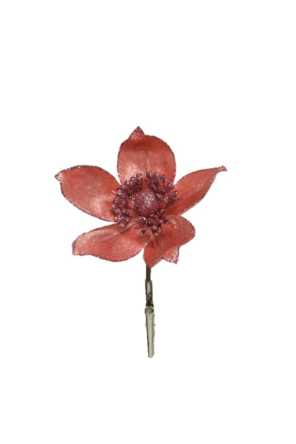 Athome Pavloudakis - Χριστουγεννιάτικο συνθετικό ροζ λουλούδι με κλιπ (12x2