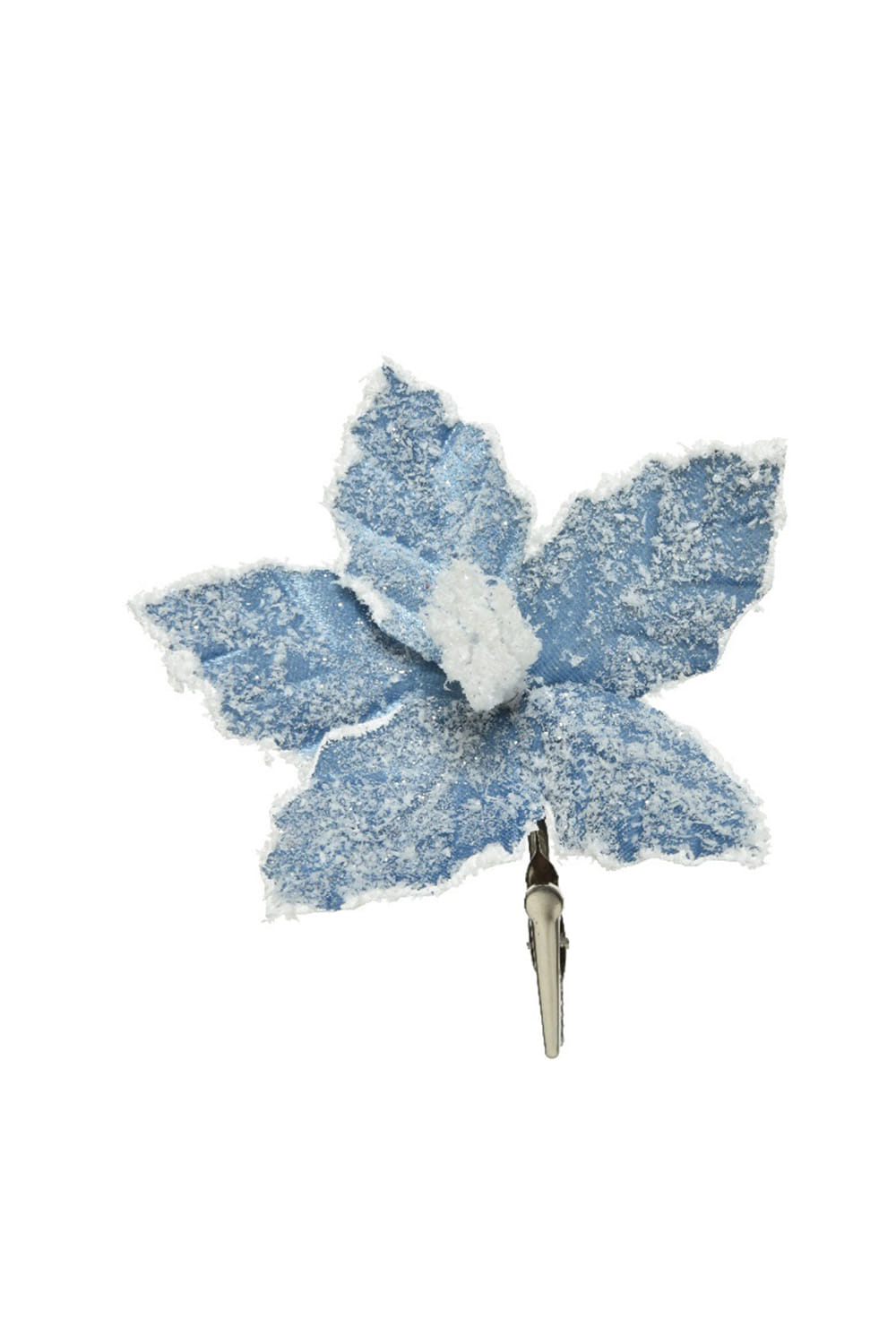 Athome Pavloudakis - Χριστουγεννιάτικο συνθετικό μπλε χιονισμένο λουλούδάκι με κλίπ (13x3 cm)