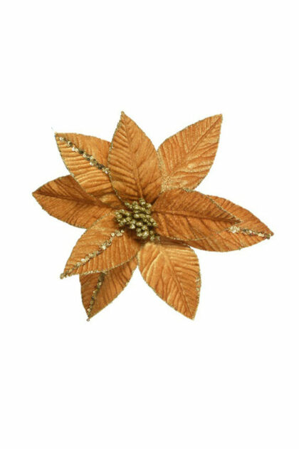 Athome Pavloudakis - Χριστουγεννιάτικο χρυσό ώχρας συνθετικό λουλούδι πουανσέτια 32x5 cm