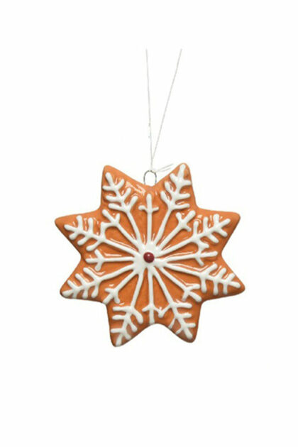 Athome Pavloudakis - Χριστουγεννιάτικο ανοικτού καφέ κεραμικό στολίδι αστέρι με νιφάδα 1x8x8 cm