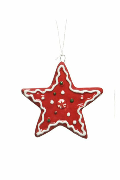 Athome Pavloudakis - Χριστουγεννιάτικο κόκκινο κεραμικό στολίδι αστέρι 1x8x8 cm