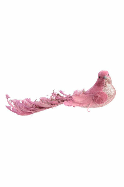 Athome Pavloudakis - Χριστουγεννιάτικο ροζ συνθετικό στολίδι πουλί με κλίπ 11