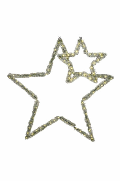 Athome Pavloudakis - Χριστουγεννιάτικο πράσινο αστέρι με microled θερμό λευκό 78 cm μπαταρίας Σετ 2 τμχ