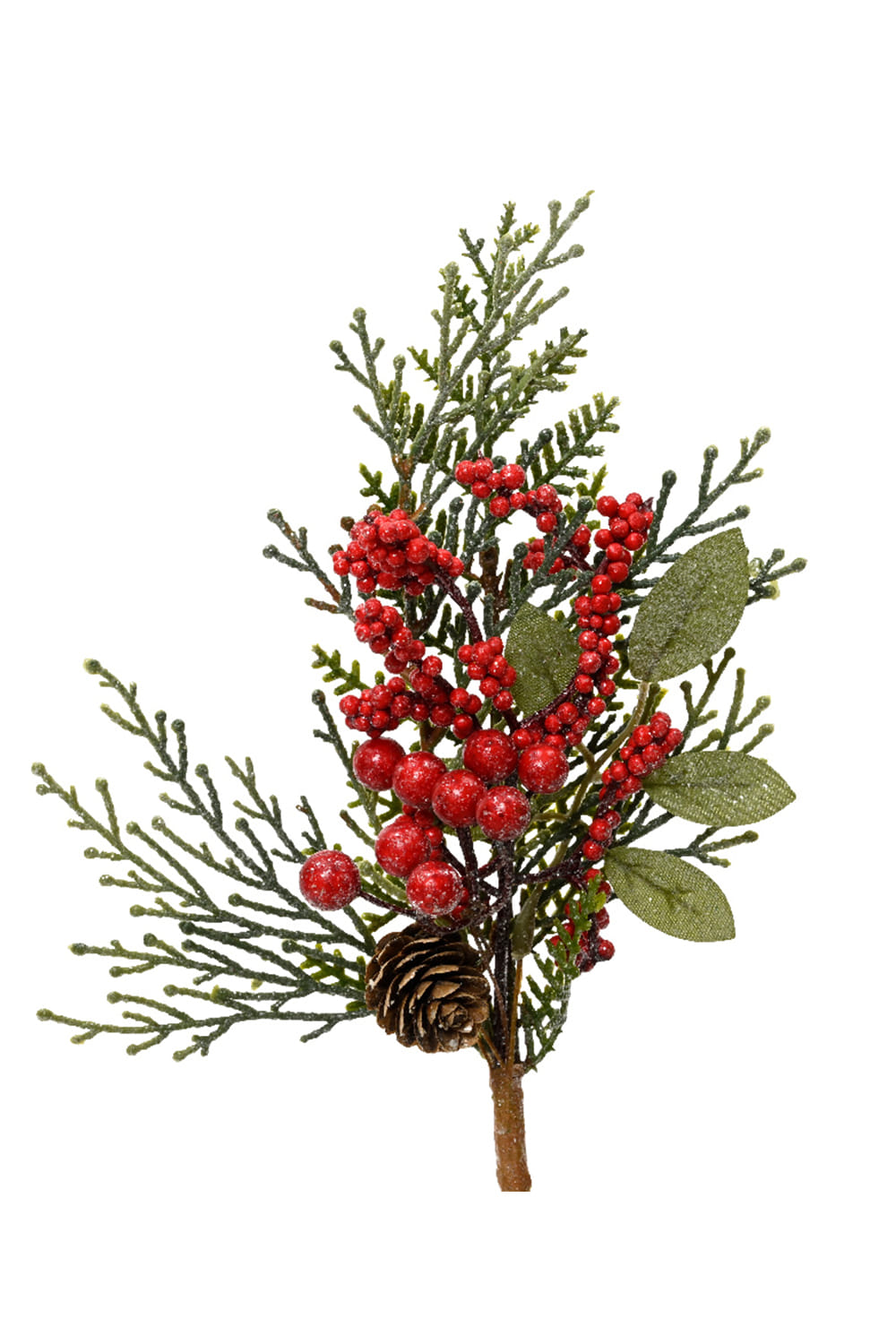 Athome Pavloudakis - Χριστουγεννιάτικο πράσινο P.E. (full plastic) κλαρί έλατο με κόκκινου καρπούς (26x10x6 cm)