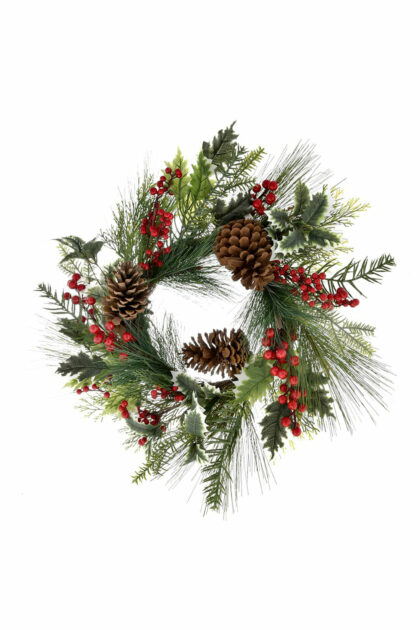 Athome Pavloudakis - Χριστουγεννιάτικο στεφάνι με κουκουνάρια και μπέρι 20 cm