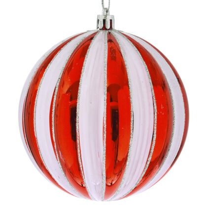 Athome Pavloudakis - Χριστουγεννιάτικη συνθετική κόκκινη και λευκή μπάλα με ασημένιο γκλιτερ 10 cm