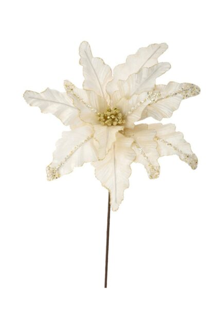 Athome Pavloudakis - Χριστουγεννιάτικο λευκό υφασμάτινο λουλούδι πουανσέτια 70 cm