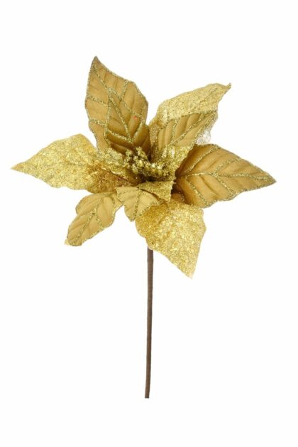 Athome Pavloudakis - Χριστουγεννιάτικο χρυσό υφασμάτινο λουλούδι πουανσέτια 65 cm