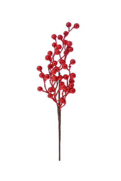 Athome Pavloudakis - Χριστουγεννιάτικο κόκκινο glitter συνθετικό κλαρί μπέρι 40 cm