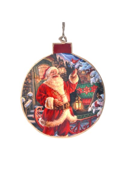 Athome Pavloudakis - Χριστουγεννιάτικο πολύχρωμο μεταλλικό στολίδι μπάλα με Αγ. Βασίλη 14 cm