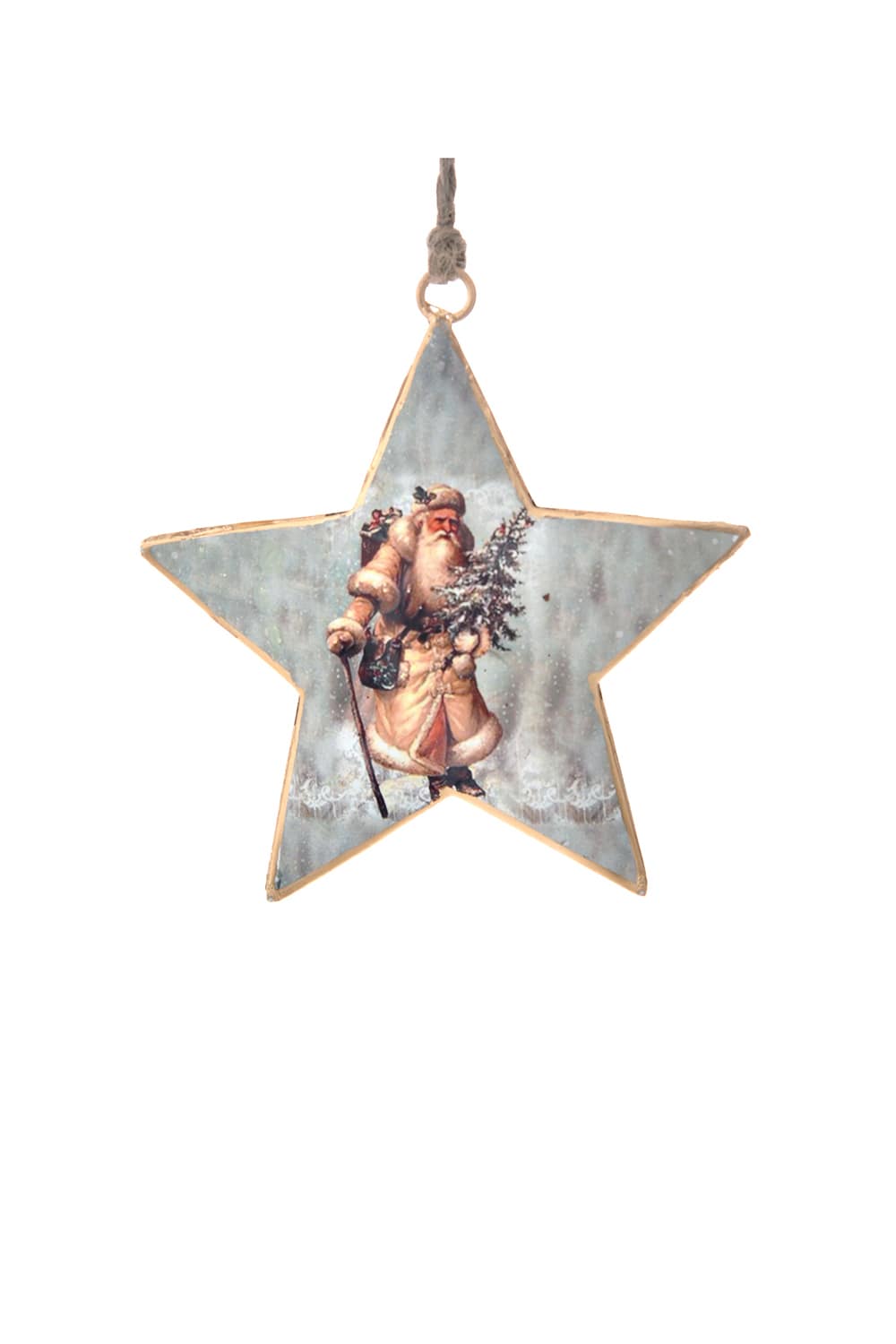 Athome Pavloudakis - Χριστουγεννιάτικο πολύχρωμο μεταλλικό στολίδι αστέρι με Αγ. Βασίλη (10 cm)