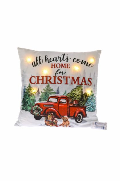 Athome Pavloudakis - Χριστουγεννιάτικο πολύχρωμο μαξιλάρι με αμάξι  LED 40 cm