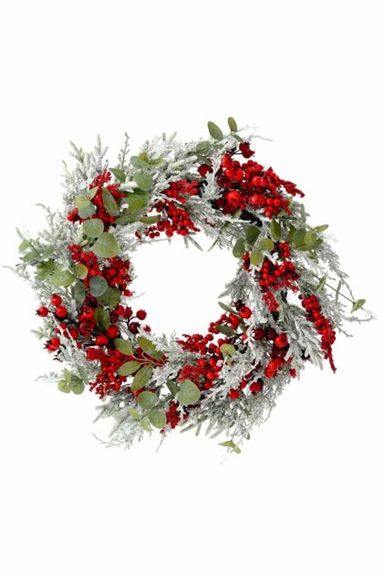 Athome Pavloudakis - Χριστουγεννιάτικο χιονισμένο στεφάνι με κόκκινα μπέρι 20 cm
