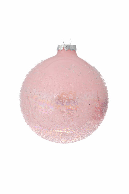 Athome Pavloudakis - Χριστουγεννιάτικη γυάλινη μπάλα ροζ 8 cm με πούλιες