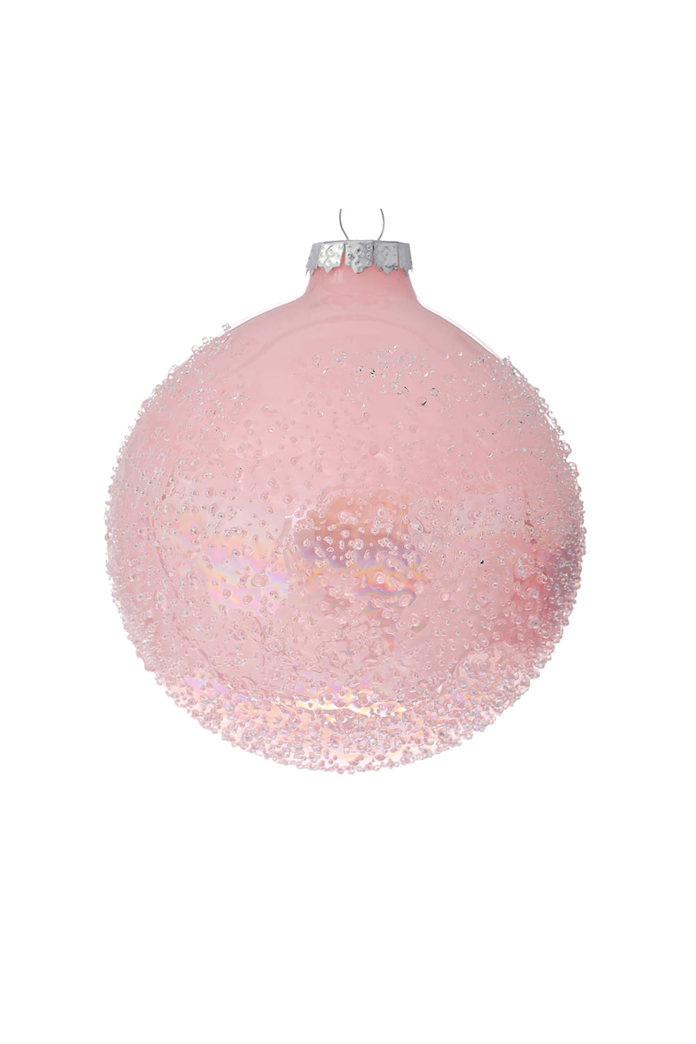 Athome Pavloudakis - Χριστουγεννιάτικη γυάλινη ροζ μπάλα με πούλιες (8 cm)