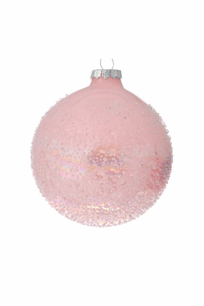 Athome Pavloudakis - Χριστουγεννιάτικη γυάλινη μπάλα ροζ 10 cm με πούλιες