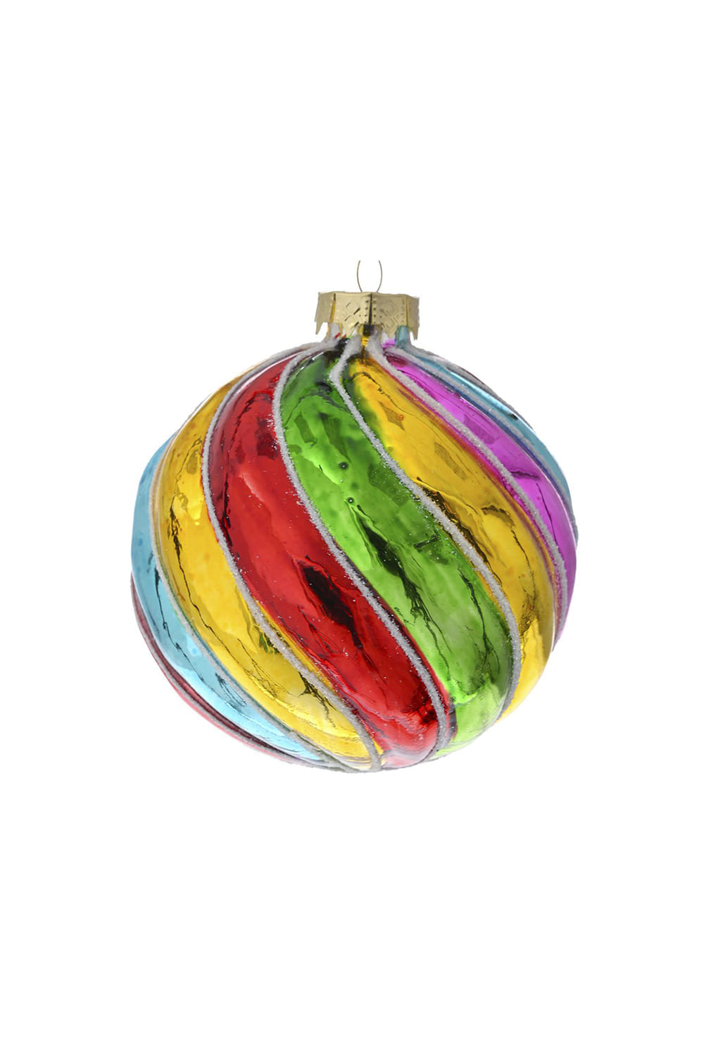 Athome Pavloudakis - Χριστουγεννιάτικη γυάλινη πολύχρωμη μπάλα με ασημένιες λεπτομέρειες (10 cm)