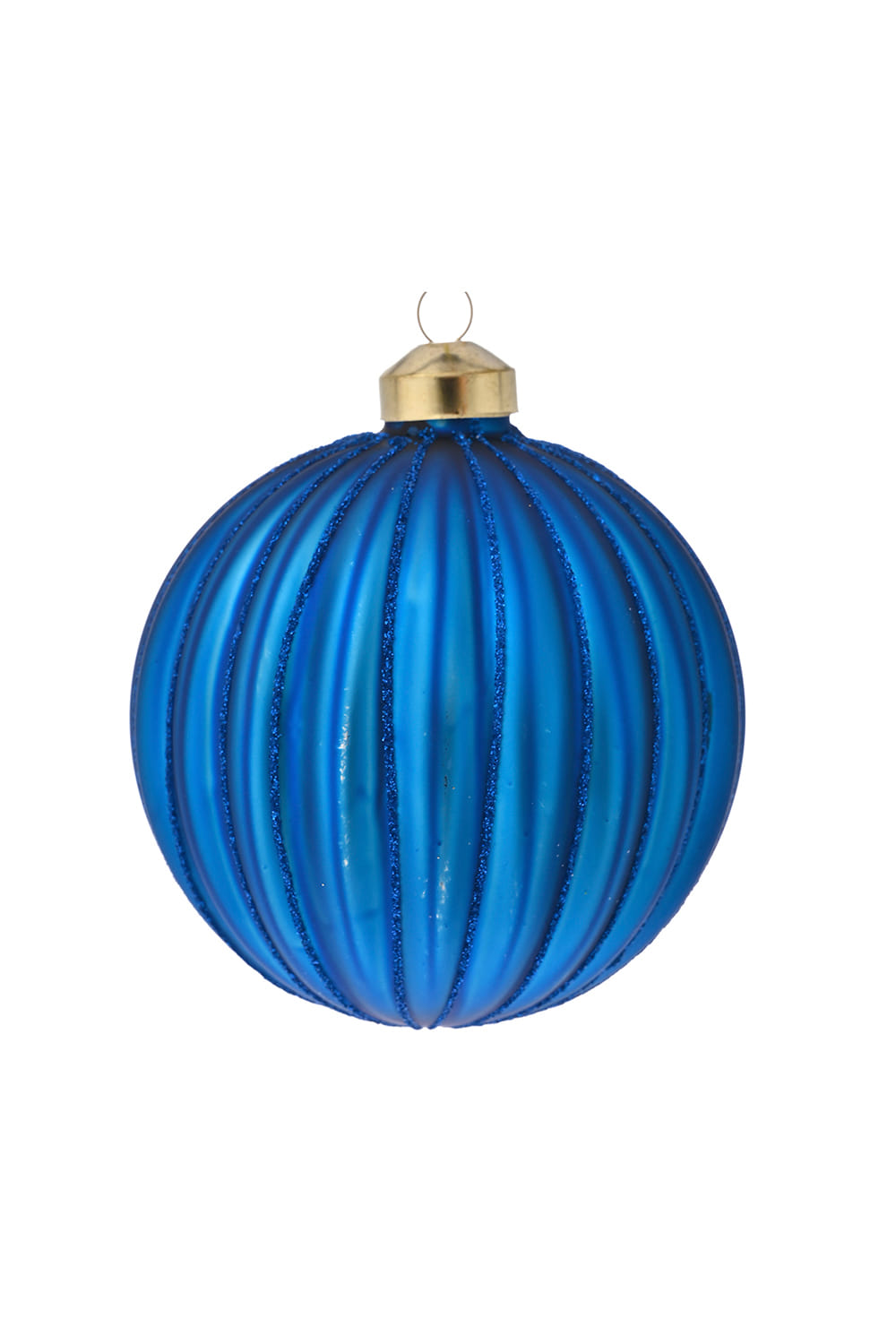 Athome Pavloudakis - Χριστουγεννιάτικη γυάλινη μπλε ματ μπάλα με ραβδώσεις (8 cm)