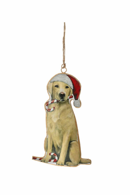 Athome Pavloudakis - Χριστουγεννιάτικο ivoire μεταλλικό στολίδι σκύλος με σκούφο 16 cm