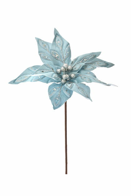 Athome Pavloudakis - Χριστουγεννιάτικο γαλάζιο συνθετικό λουλούδι πουανσέτια 34x50 cm