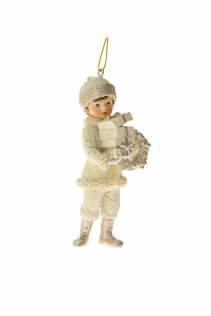 Athome Pavloudakis - Χριστουγεννιάτικο λευκό polyresin στολίδι αγόρι με δώρα 11