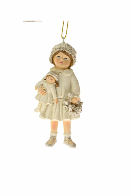 Athome Pavloudakis - Χριστουγεννιάτικο λευκό polyresin κορίτσι με κούκλα 11
