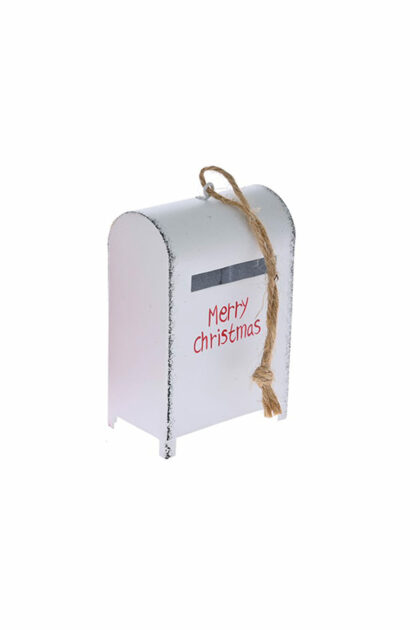 Athome Pavloudakis - Χριστουγεννιάτικο λευκό μεταλλικό στολίδι γραμματοκιβώτιο 9 cm